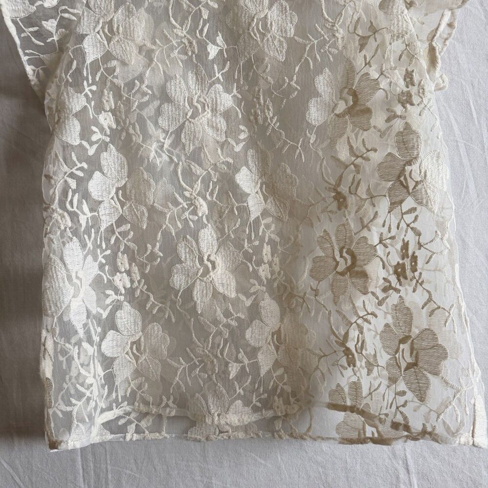 Endless Rose Sheer Floral Embroidered Mesh Blouse Ivory Ruffle Neck Sz S Fairy - Picture 8 of 13